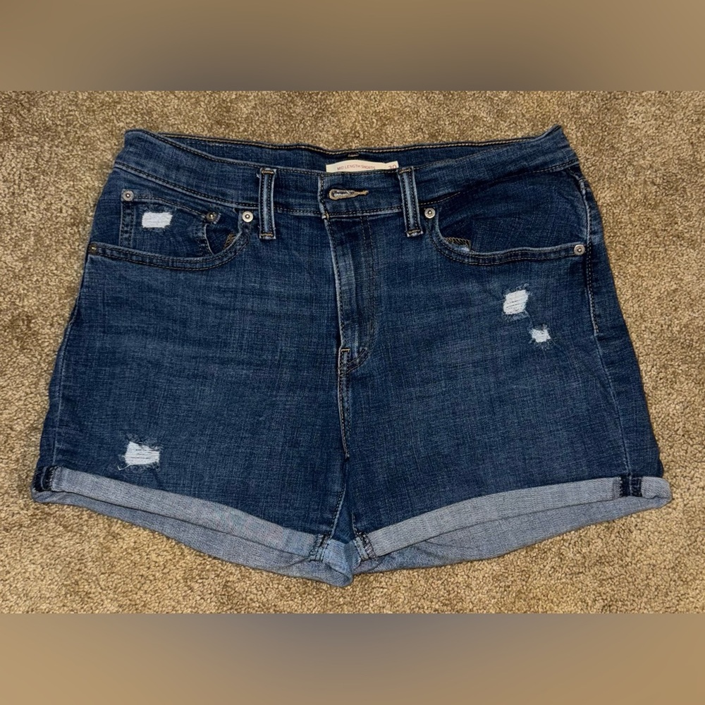 Women's Mid-length Blue Denim Shorts